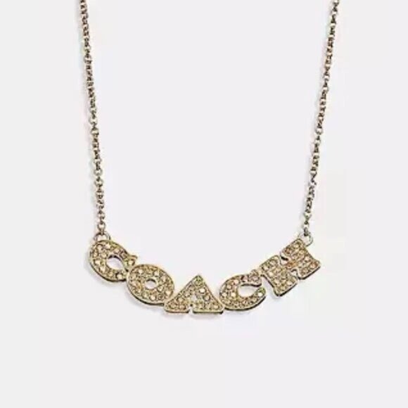 Coach Pave Pendant Crystal Spellout Gold Tone Collar Necklace - Picture 1 of 2